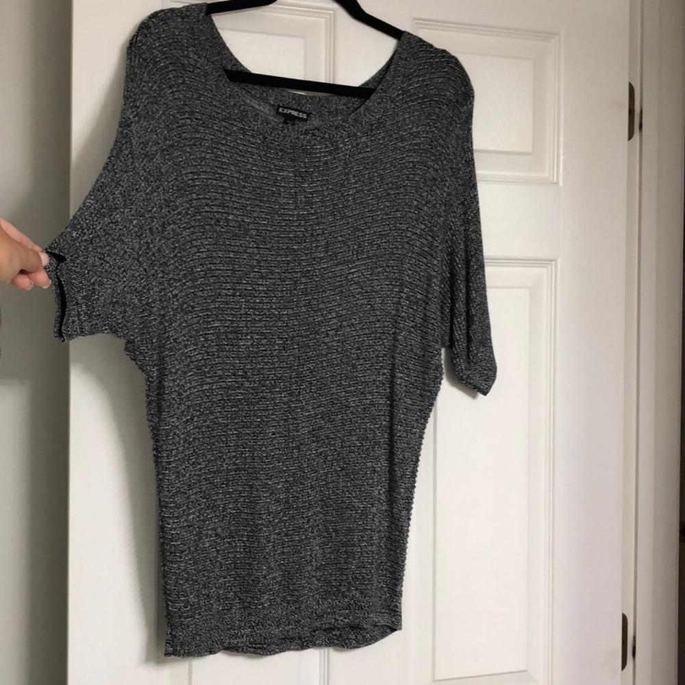 GREY KNIT BAT SLEEVE SWEATER